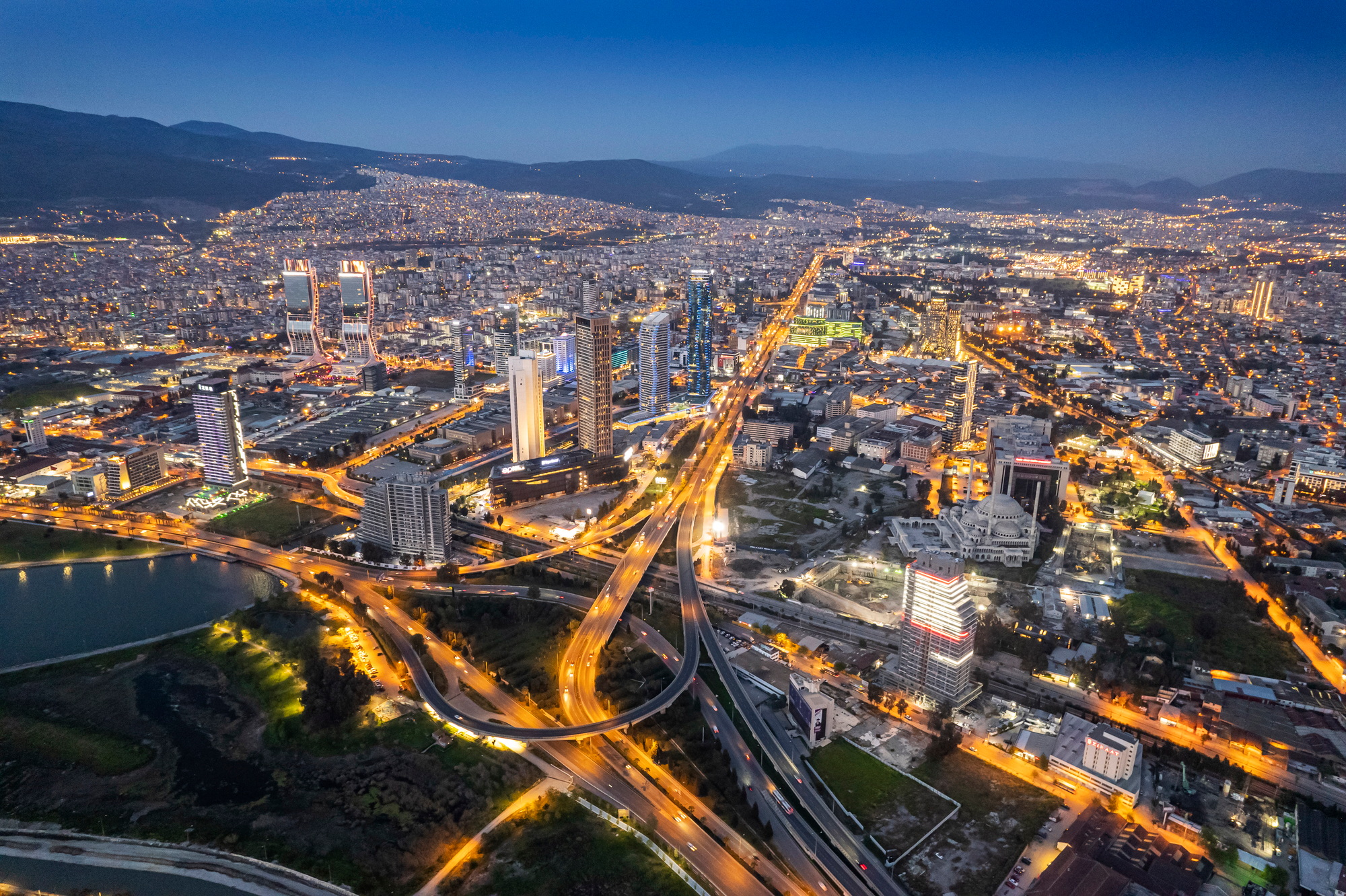 New skycrapers district of Izmir City view from Bayrakli Hill. Turkey.