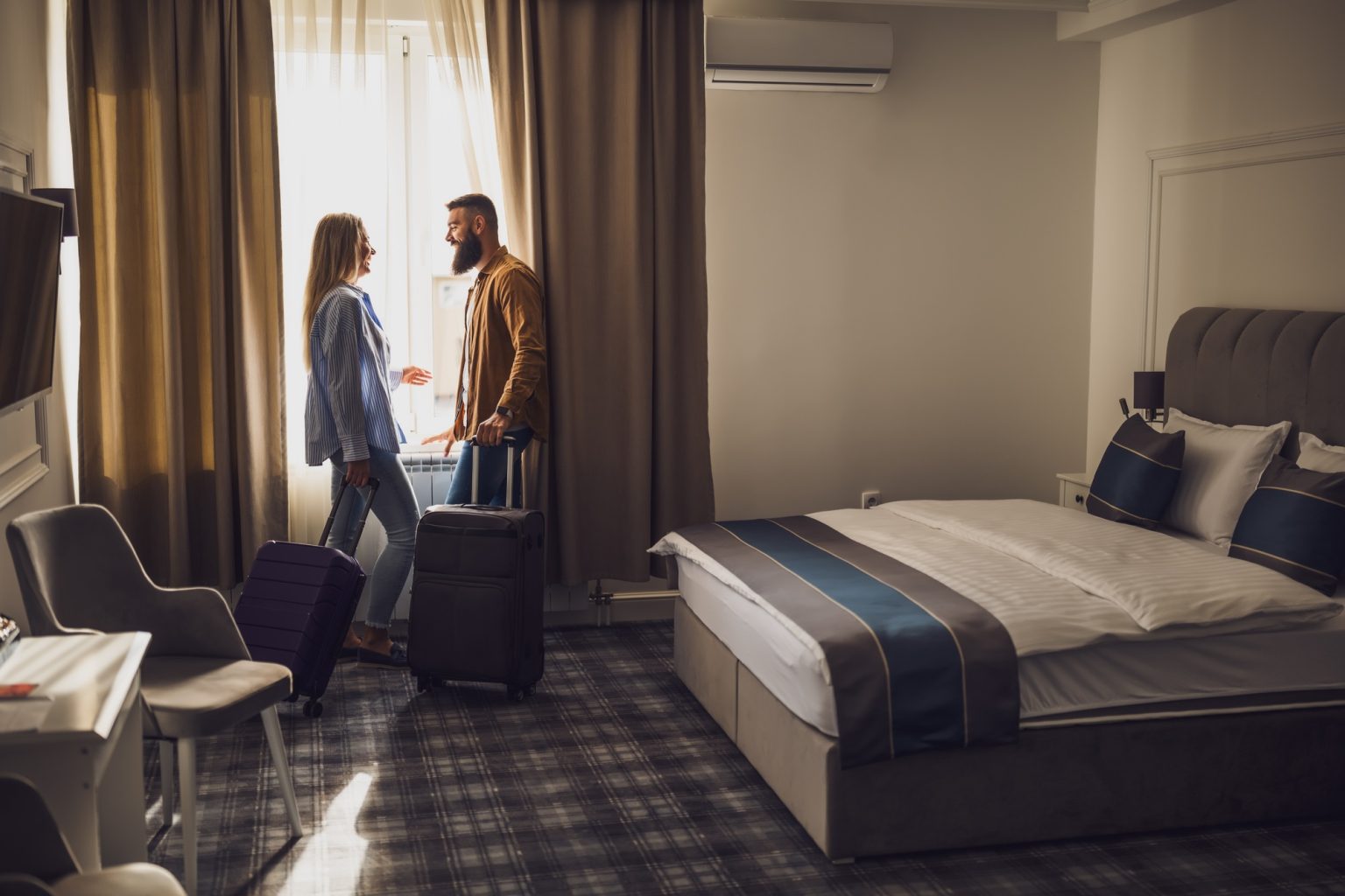 Tourists in hotel room